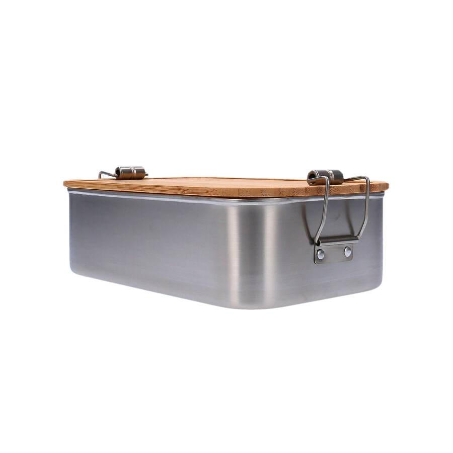 seitenansicht Lunchbox, edelstahl, bambus